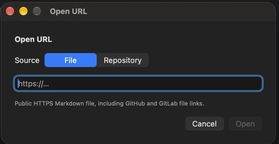 Open URL dialog with File selected